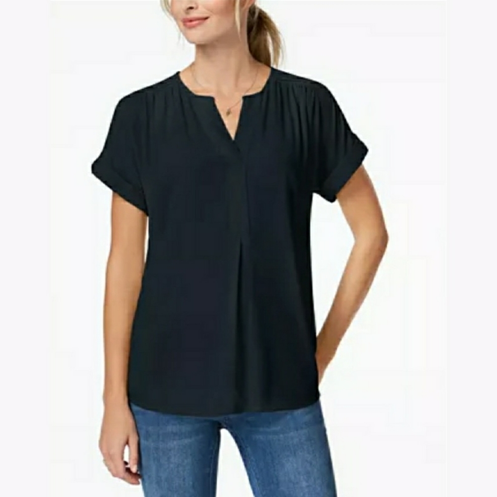 Charter Club Petite Split-Neck Top